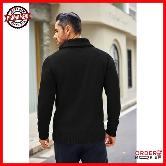 Men's V-Neck Shawl Collar Cable Pullover Sweater Relaxed Fit - Picture 4 of 8